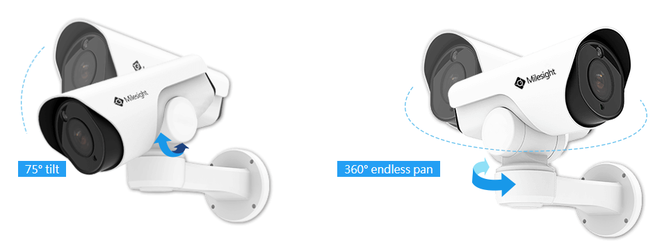 Milesight H.265 Mini (PoE) PTZ Bullet rotates on a 360° endless pan